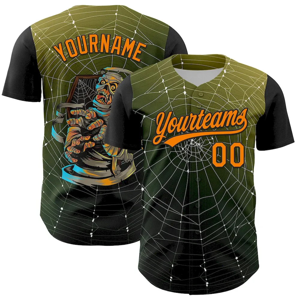 3DPattern5311.webp Custom Black Bay Orange 3D Halloween Authentic Baseball Jersey - Image 1