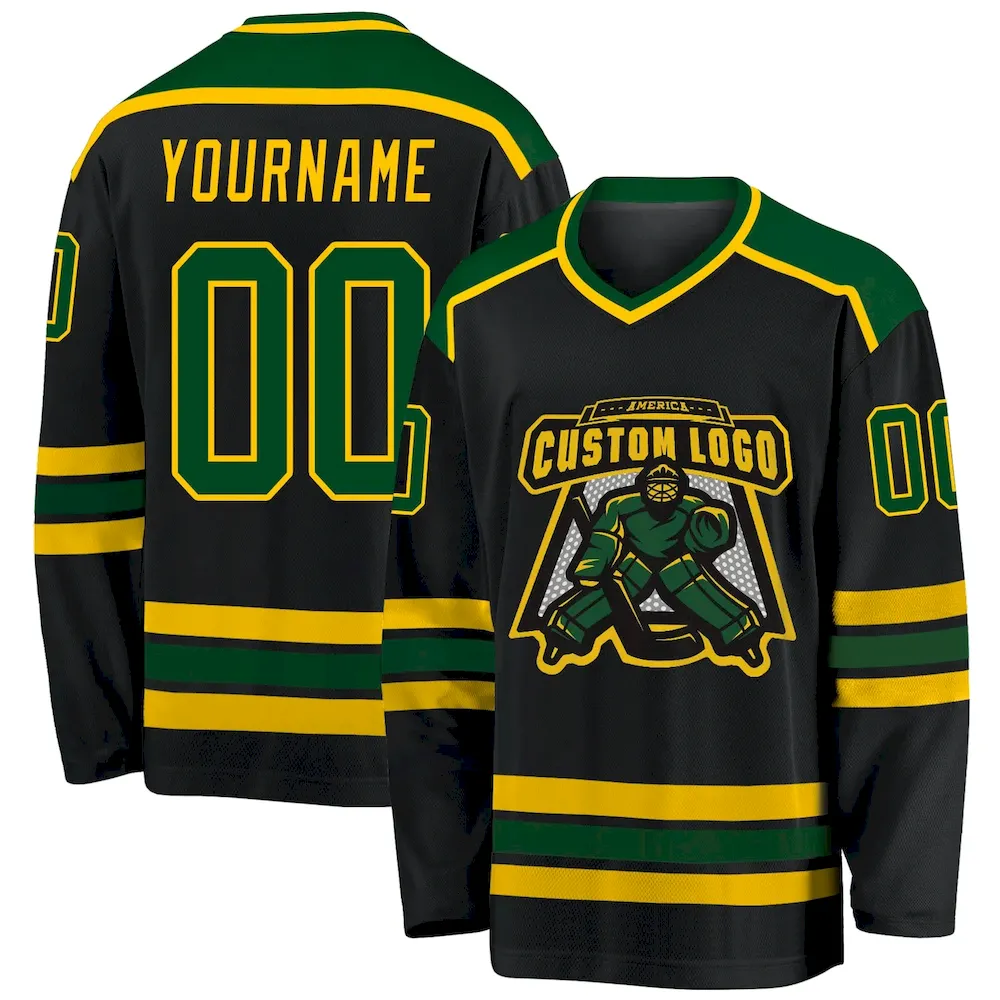 Black1147.webp Custom Black Green-Gold Hockey Jersey - Image 1