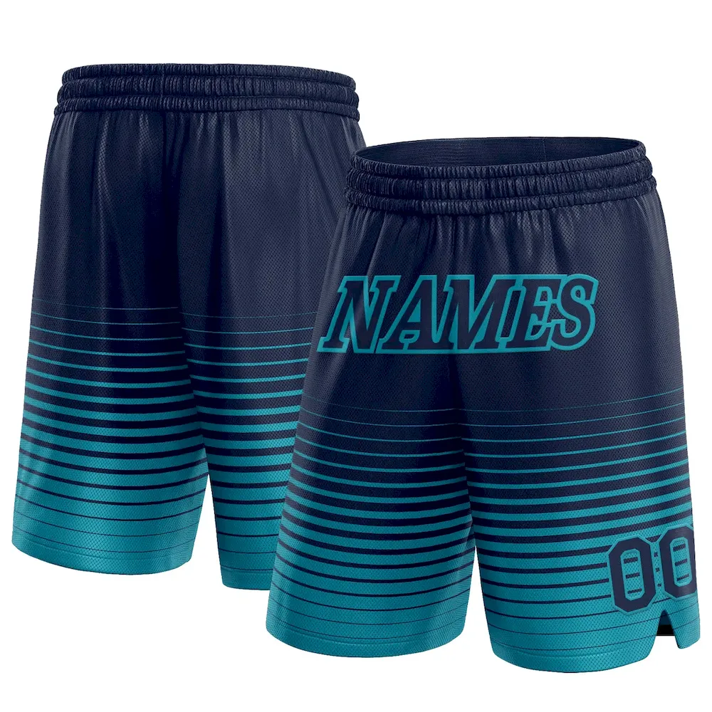 FadeFashion0331.webp Custom Navy Teal Pinstripe Fade Fashion Authentic Basketball Shorts - Image 1