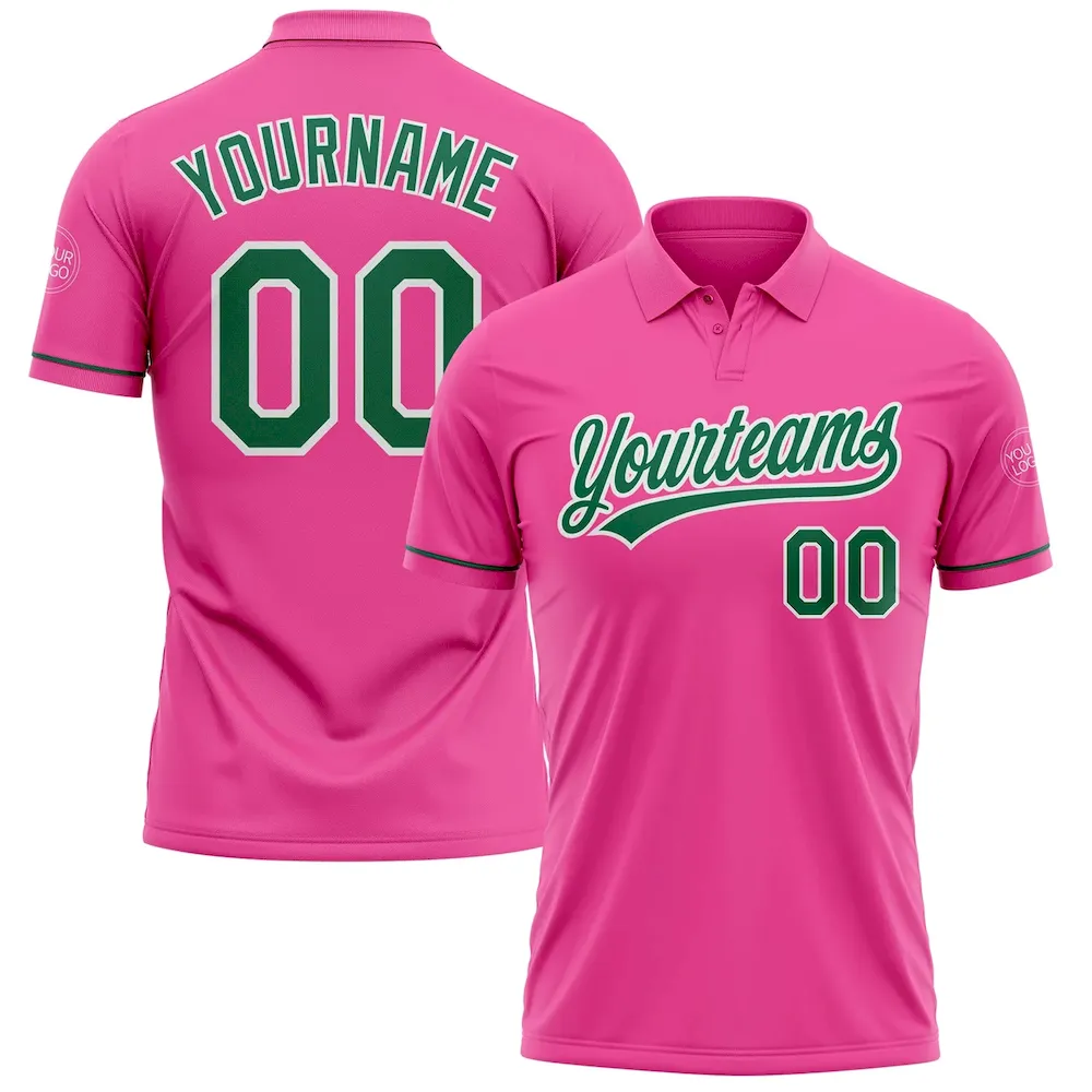 GolfPolo0663.webp Custom Pink Kelly Green-White Performance Vapor Golf Polo Shirt - Image 1