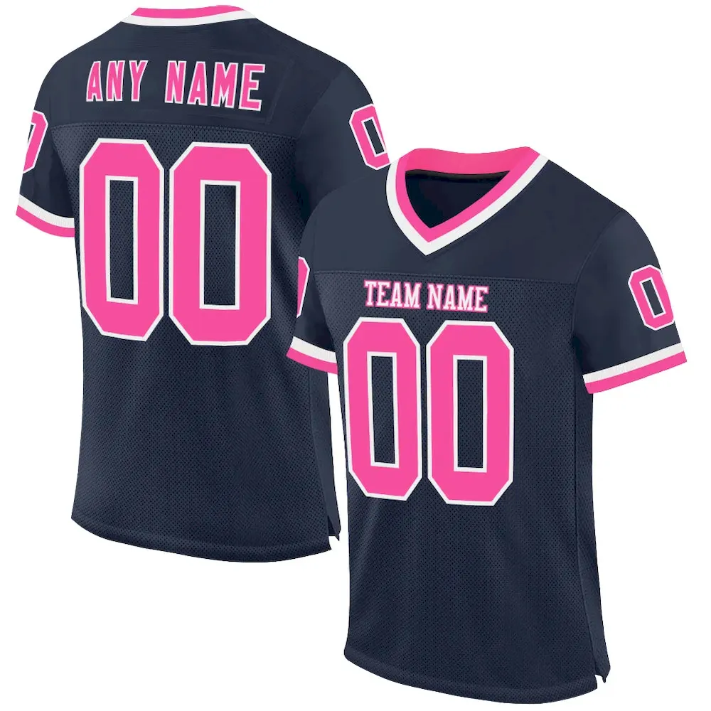Navy0898.webp Custom Navy Pink-White Mesh Authentic Throwback Football Jersey - Image 1