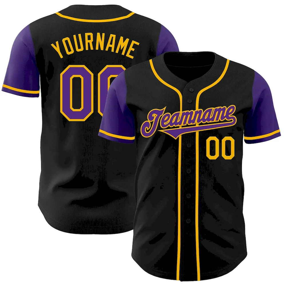 TwoTone0243.webp Custom Black Purple-Gold Authentic Two Tone Baseball Jersey - Image 1