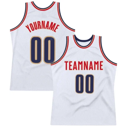 Custom White Navy-Old Gold Authentic Throwback Basketball Jersey